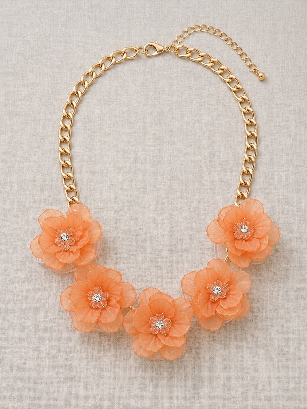 Gold Chain Necklace with Peach Flower Accents